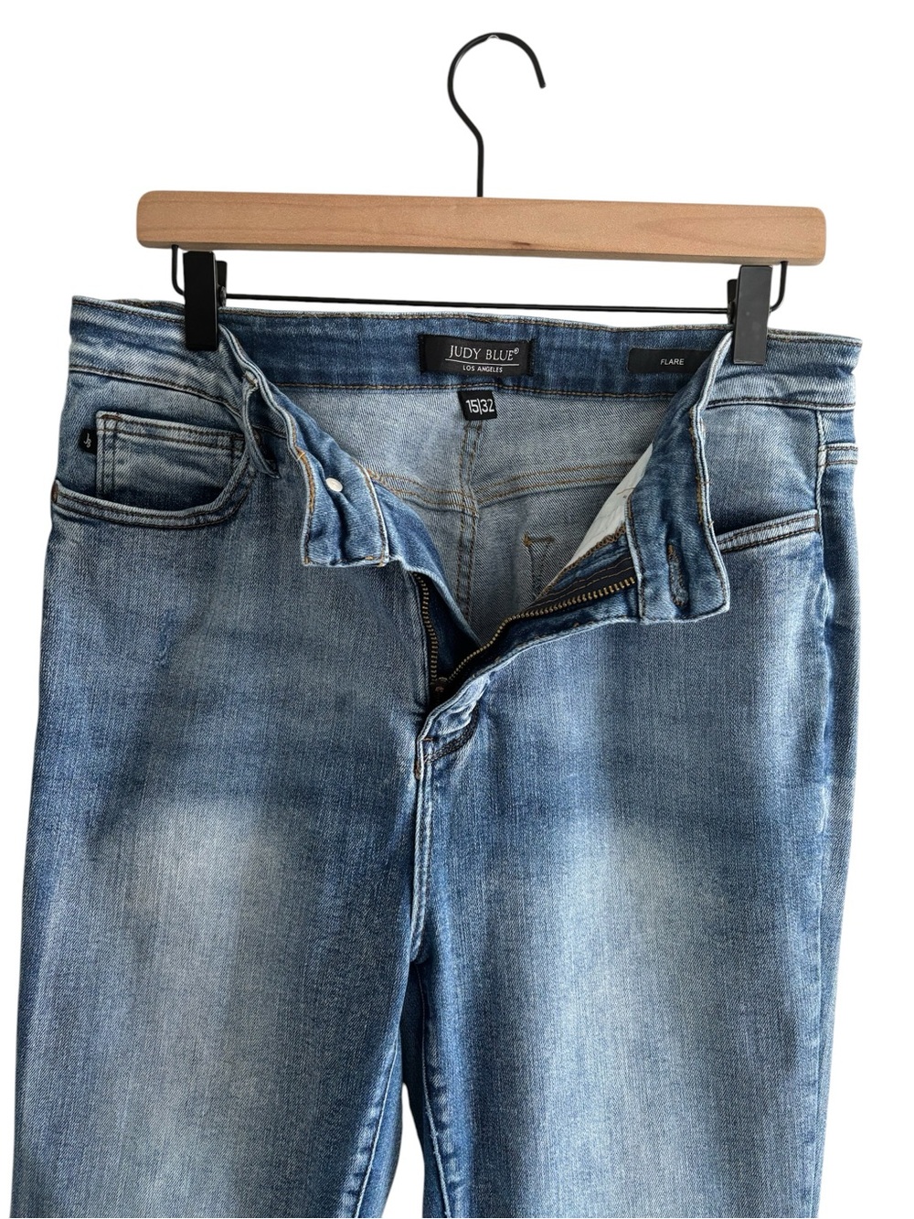 Judy Blue High Rise Flare Denim Jeans Release Hem Retro Boho JB88486 Size 15/32 - Picture 3 of 16